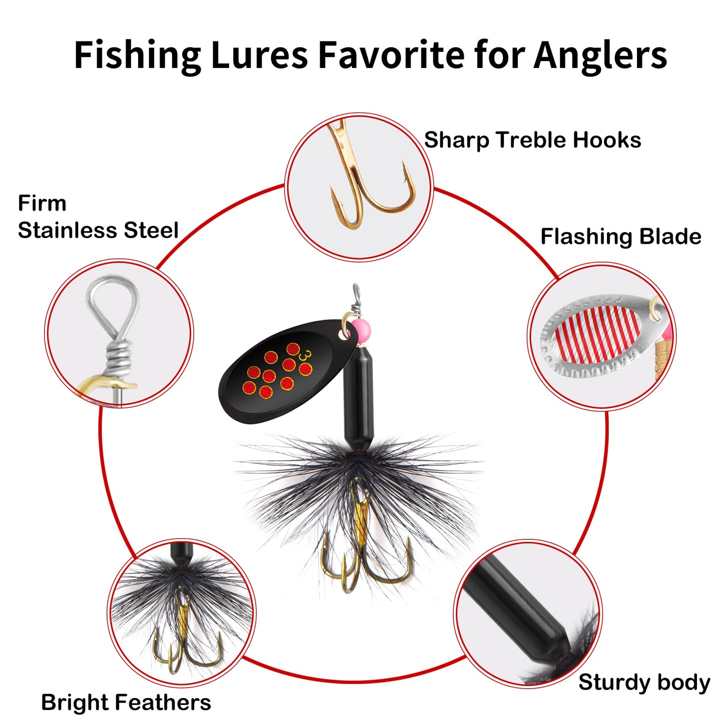 10PCS Rooster Tail Fishing Lures with Tackle Box, Spinner Bait with Flash Copper Body & Spoon, Freshwater and Saltwater Bait for Bass Crappie Walleye Trout, Swimming or Jigging