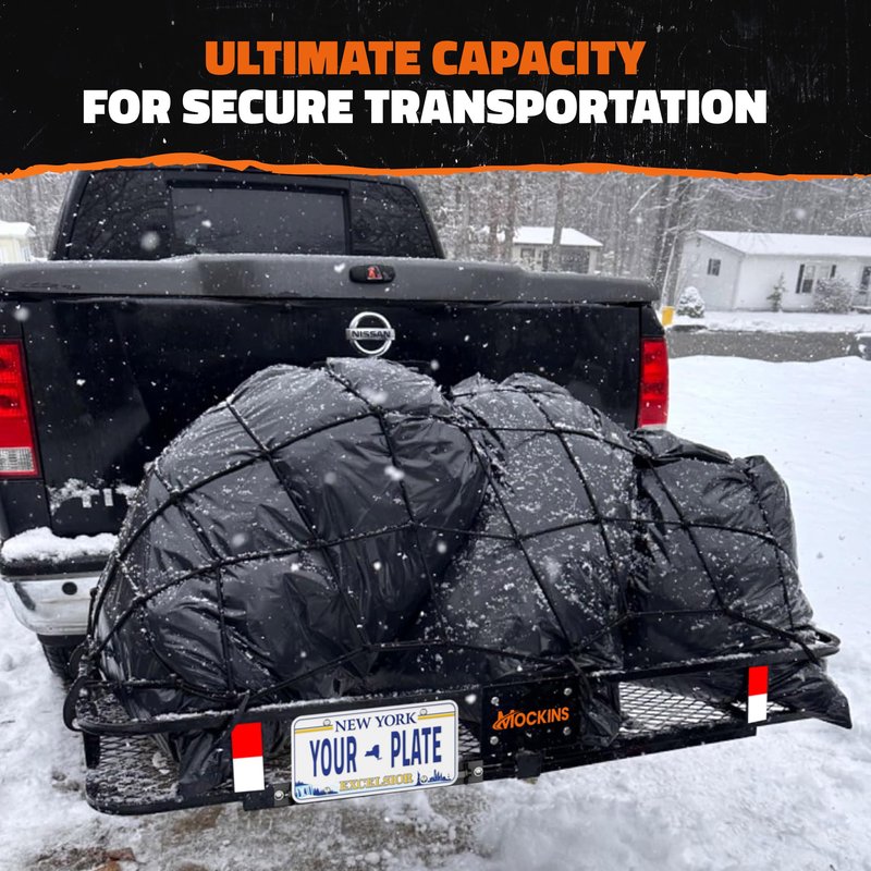 Mockins 60"x24"x6" Heavy Duty Trailer Hitch Cargo Carrier with 30 Cu Ft Waterproof Cargo Bag for Hitch Carrier & 6 Packing Cubes | 500 Lbs. Capacity Folding Luggage Rack for SUV, Car, Truck, & RV