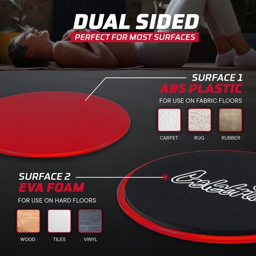 Celebrita Pair of Gliding Discs Core Sliders Ab, Back, Hip, and Leg Exercise Gear for Gym, Home, Yoga, Pilates | Strengthen Abdomen, Burn Fat, Improve Balance (Red)
