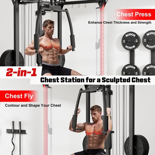 ARMAC Smith Machine, 2000LBS Dual Pulley Functional Power Cage, Squat Rack with Cable Crossover System, Home Gym Trainer, Pull-Up Bar, Spotter Arms, Home Gym Equipment