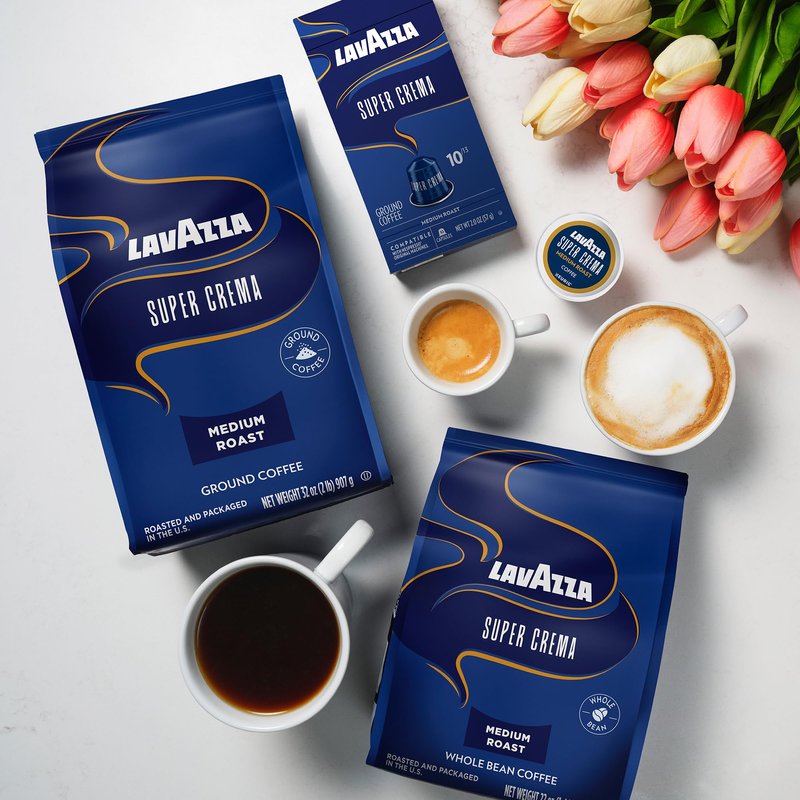 Lavazza Super Crema Whole Bean Coffee, Medium Espresso Roast, Arabica and Robusta Blend, 2.2 lb Bag, Package May Vary (Pack of 1)