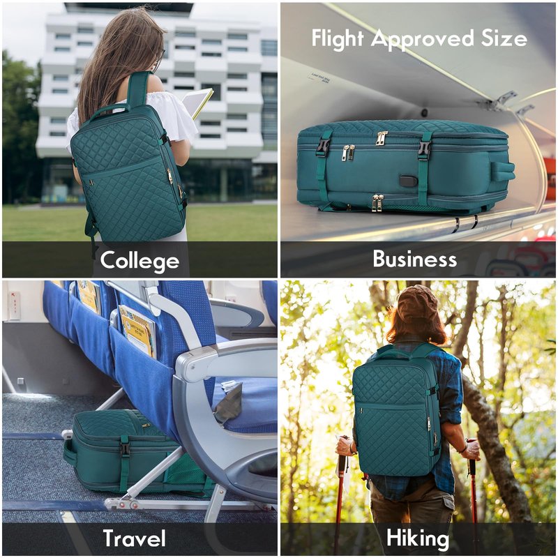 MOMUVO Large Travel Backpack Women, Flight Approved Carry On Backpack, Water Resistant Anti-Theft Large Casual Daypack Fit 17 Inch Laptop with USB Charging Port, Peacock Blue