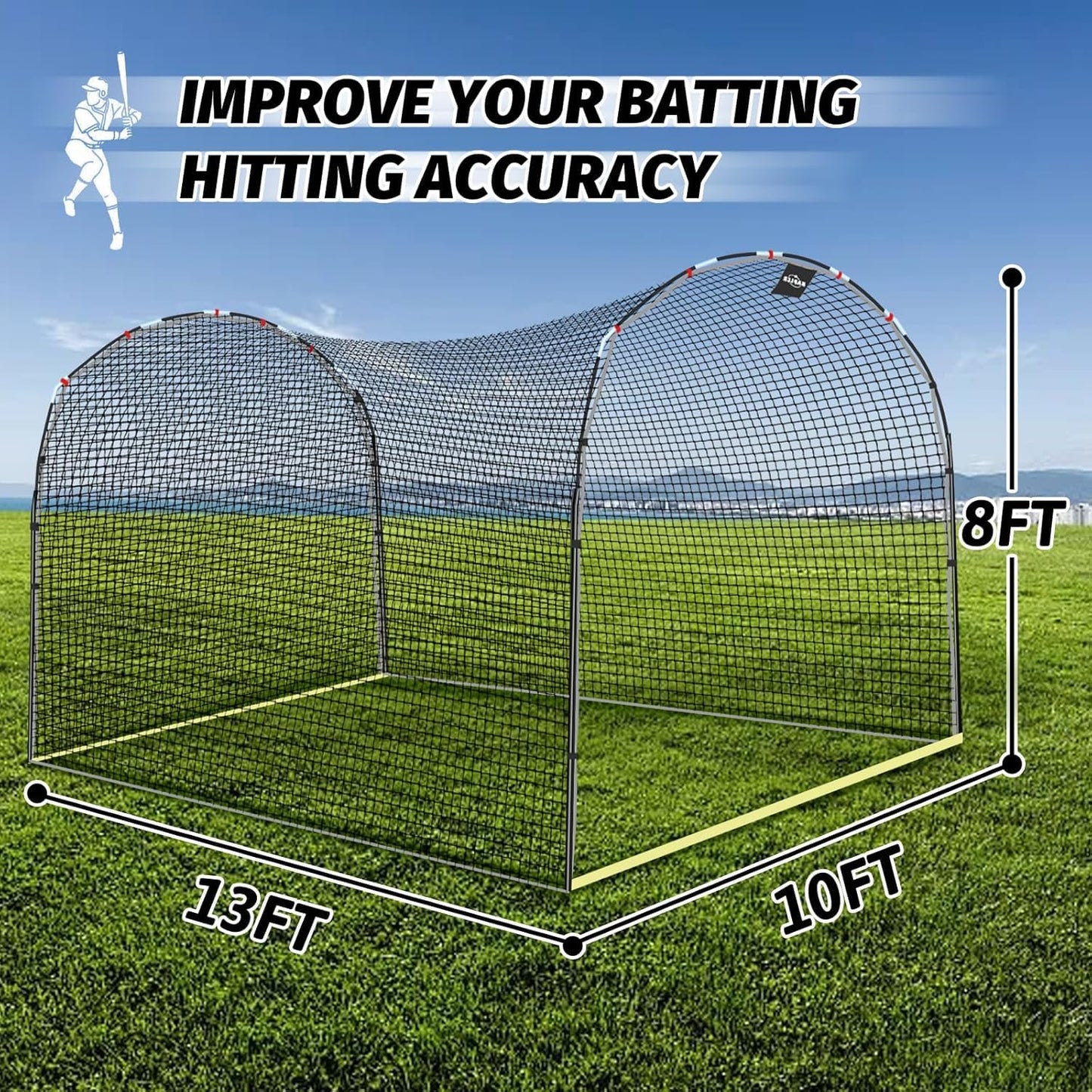 Kapler Baseball Batting Cage, 13ft x 10ft x 8ft Softball Batting Net Cage Backyard Training, with High Strength Steel Frame and Net, Great Outdoor Baseball Softball Training Cage Equipment