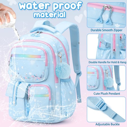 Fimibuke Backpack for Girls, 3 PCS Waterproof Kids Backpack with Lunch Box & Pencil Case Set, Cute Travel Bookbag School Bag for Kindergarten Elementary Middle High School Student Toddler Kids Teens