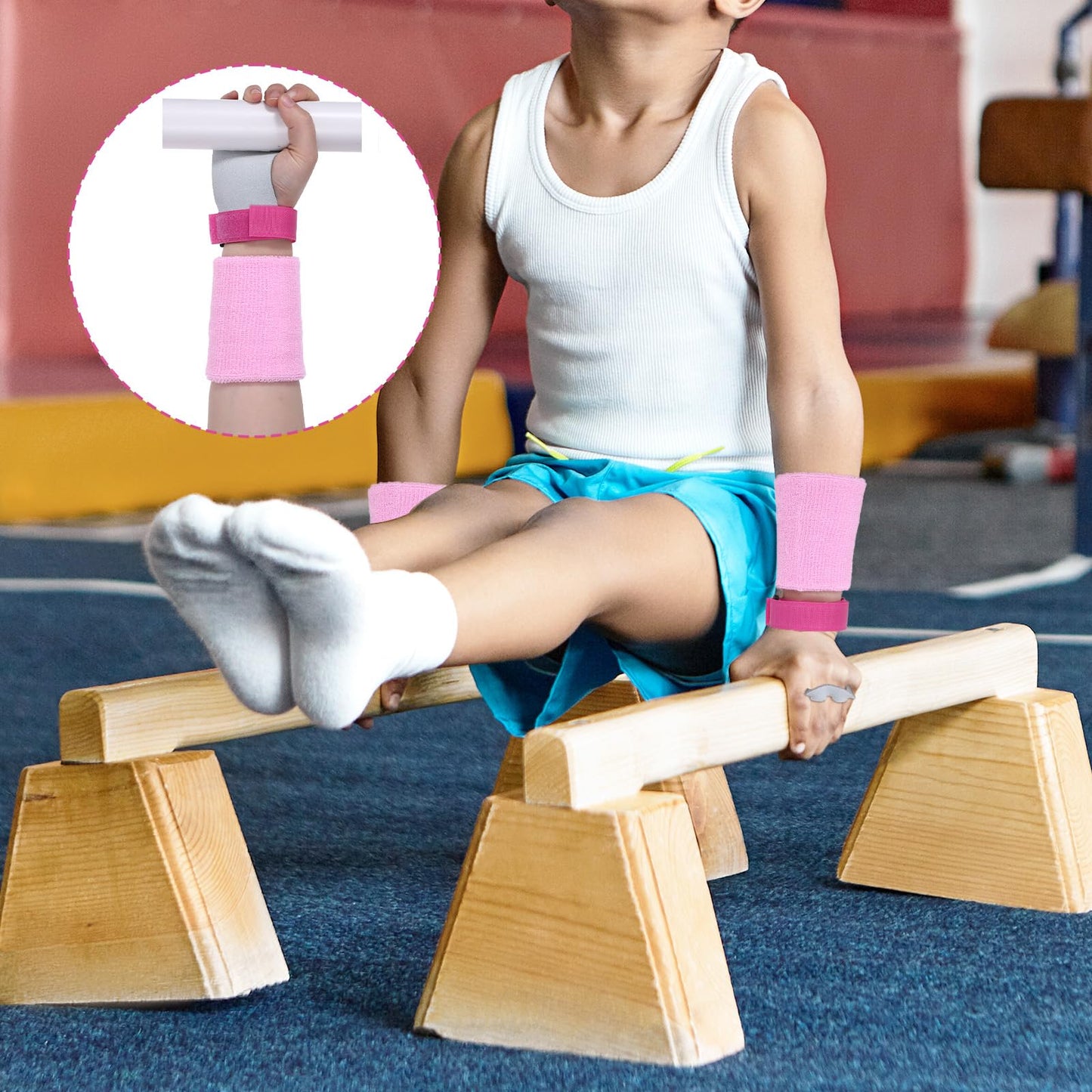 1 Pair Kids Gymnastics Grips for Bars Training - Adjustable Wrist Support with Anti-Slip Palm, Leather Hand Protectors for Girls & Boys 5-12 Years (Breathable, Left+Right Hand) (S)