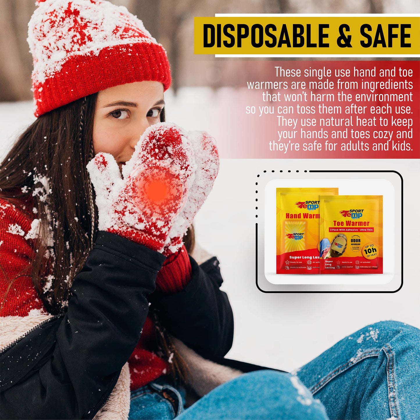 Hand & Toe Warmers - Variety Pack, 30 Pairs Hand Warmers, 10 Pairs Toe Warmers With Adhesive - Safe, Easy, All Natural - Air Activated, Body, Hands & Toes -Odorless Hot Hand & Toe Warmer - Sport Temp