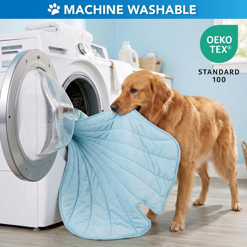 PetAmi Dog Cooling Mat, Ginkgo Leaf Shape, Pet Pad with Cooling Nylon & Soft Fleece, Q-Max > 0.4 Reversible All Season Blanket for Dogs & Cats, Medium 44x49 in, Light Blue