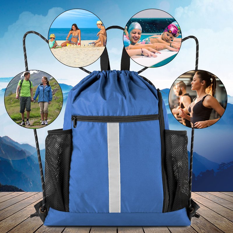 BeeGreen Royal Blue String Backpack Bag Cinch Sack with Shoe Compartment and Two Side Mesh Pockets Lightweight Sturdy Drawstring Gym Sackpack 1 Pack for Unisex