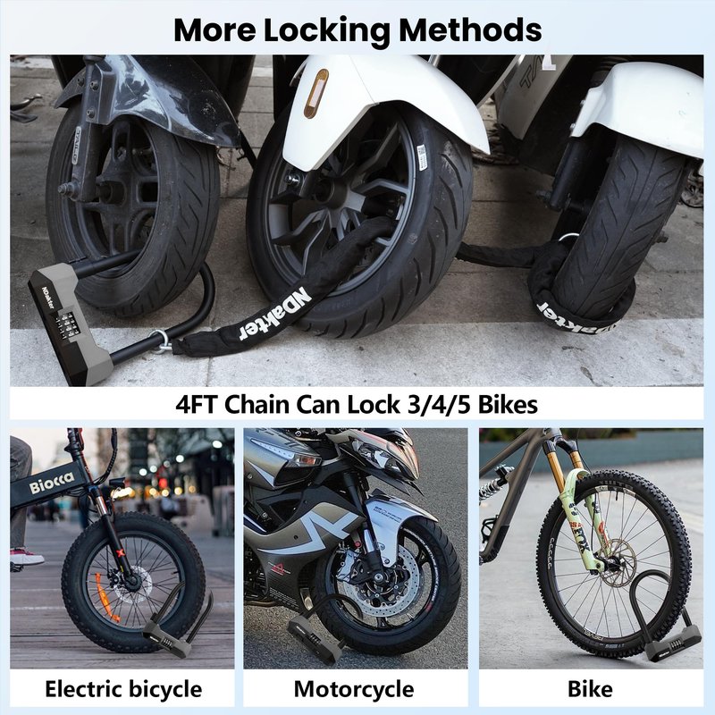 NDakter Bike Locks Heavy Duty Anti Theft, 18mm Bicycle Combo U Lock, 4-Digit Resettable Large Combination Lock with 5FT Steel Cable and Bracket, for Electric Scooter, Ebike, Motorcycle (Blue)