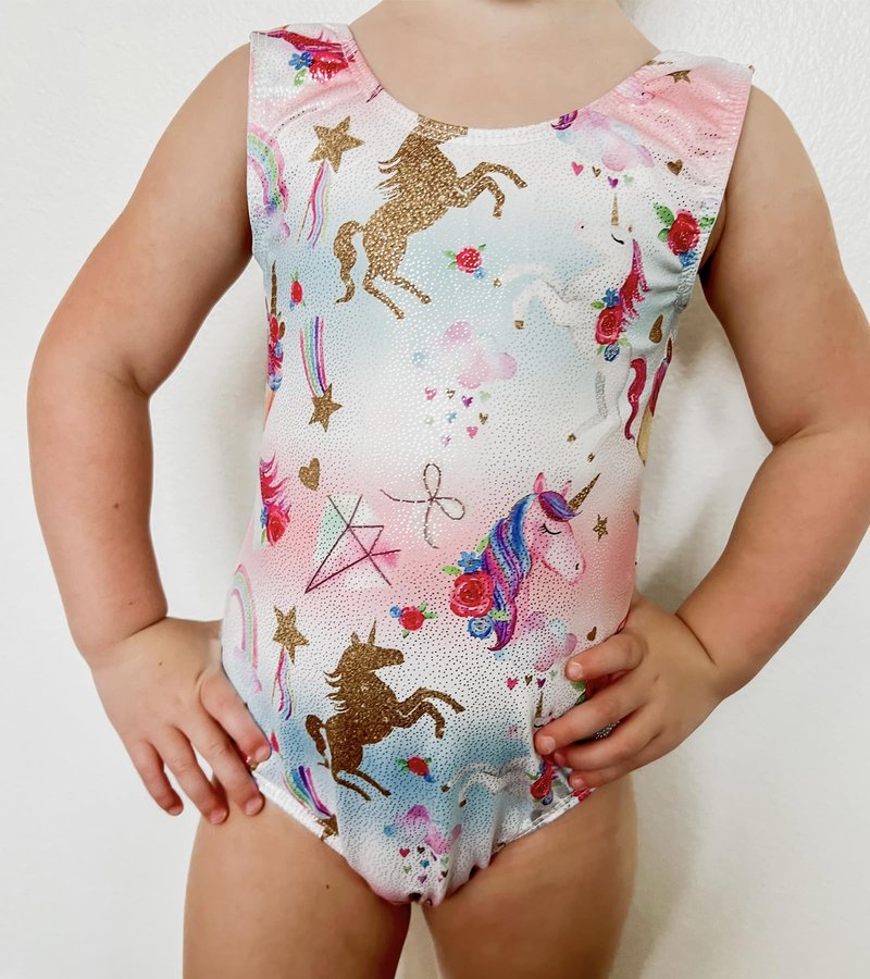 Domusgo Leotards for Girls Gymnstics Size 10 12 Years Old One Piece Sleeveless Shiny Rainbow Unicorn Athletic Activewear