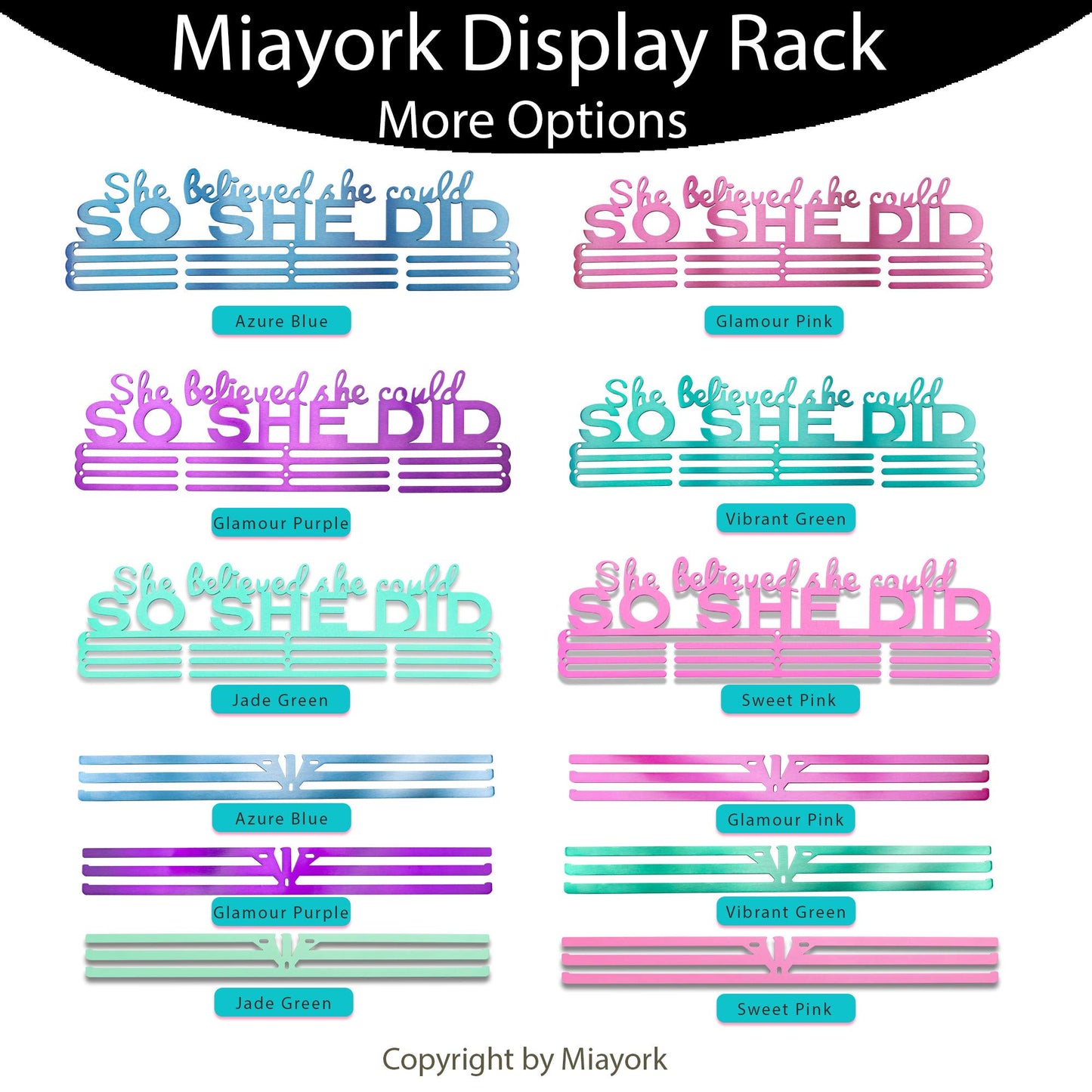 Miayork Sports Race Medal Holder Display Hanger Rack Medals-Medal Holder wall Mount Easy to Install Race Runner Medal Frame Simple Hanger Hooks 3 Lines-Luxury Azure Blue
