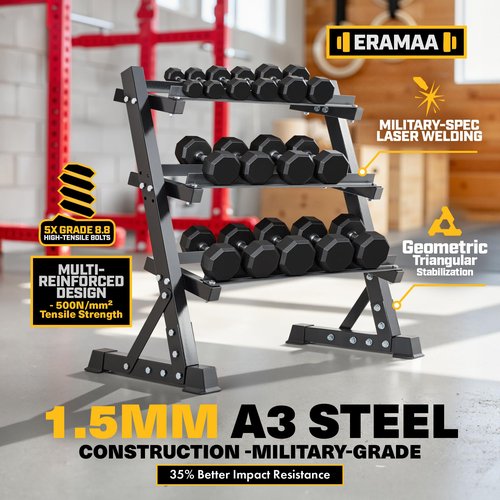 3 Tier Dumbbell Rack Stand Only(1100lbs), Adjustable Weight Rack Made with Heavy-Duty Hardened Steel, Space-Saving Design, Weight Storage Holder for Home Gym Dumbbells