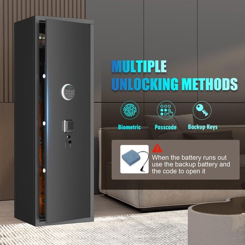 Large Biometric Gun Safe for Rifle & Pistol - Quick Access Tall Gun CabinetHolds 10 Rifles & 3 Pistols with LED Light & Ammo Storage, Fingerprint Lock, Home & Commercial Use (55"H, Black)
