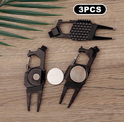 3pcs 7-in-1 Golf Turf Repair Tool, Divot Repair Tool with Magnetic Ball Marker Bottle Opener Groove Cleaner Club Holder & Putter Alignment Golf Accessories for Men Women Golfers