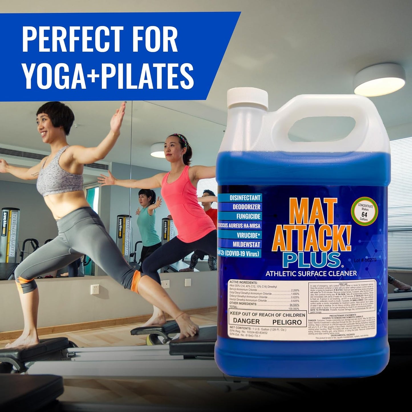 Dollamur Mat Attack! PLUS® Gym & Yoga Mat Cleaner, Hygienic Cleaner for Rubber Flooring, Wrestling Mats, and Fitness Floors-Gallon