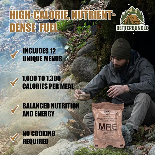 MRE U.S. Meals Ready to Eat (Variety Pack of 12) – (A or B Case Selected at Random) Nutritional Emergency Food Rations - Freeze Dried Food w/ Flameless Heater, Entree, Dessert, & More - MRE Kit for Emergency Survival, Hunting, & More