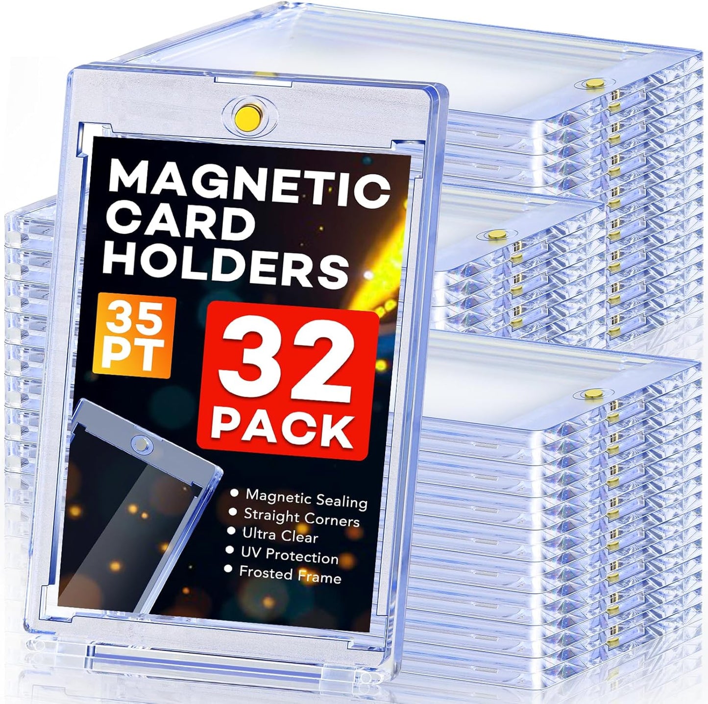 128ct Magnetic Card Holders, 35pt One Touch Card Holder, U-V Protection Hard Plastic Case for Trading Cards, Display Case for Sports, Baseball, Football, Game Cards