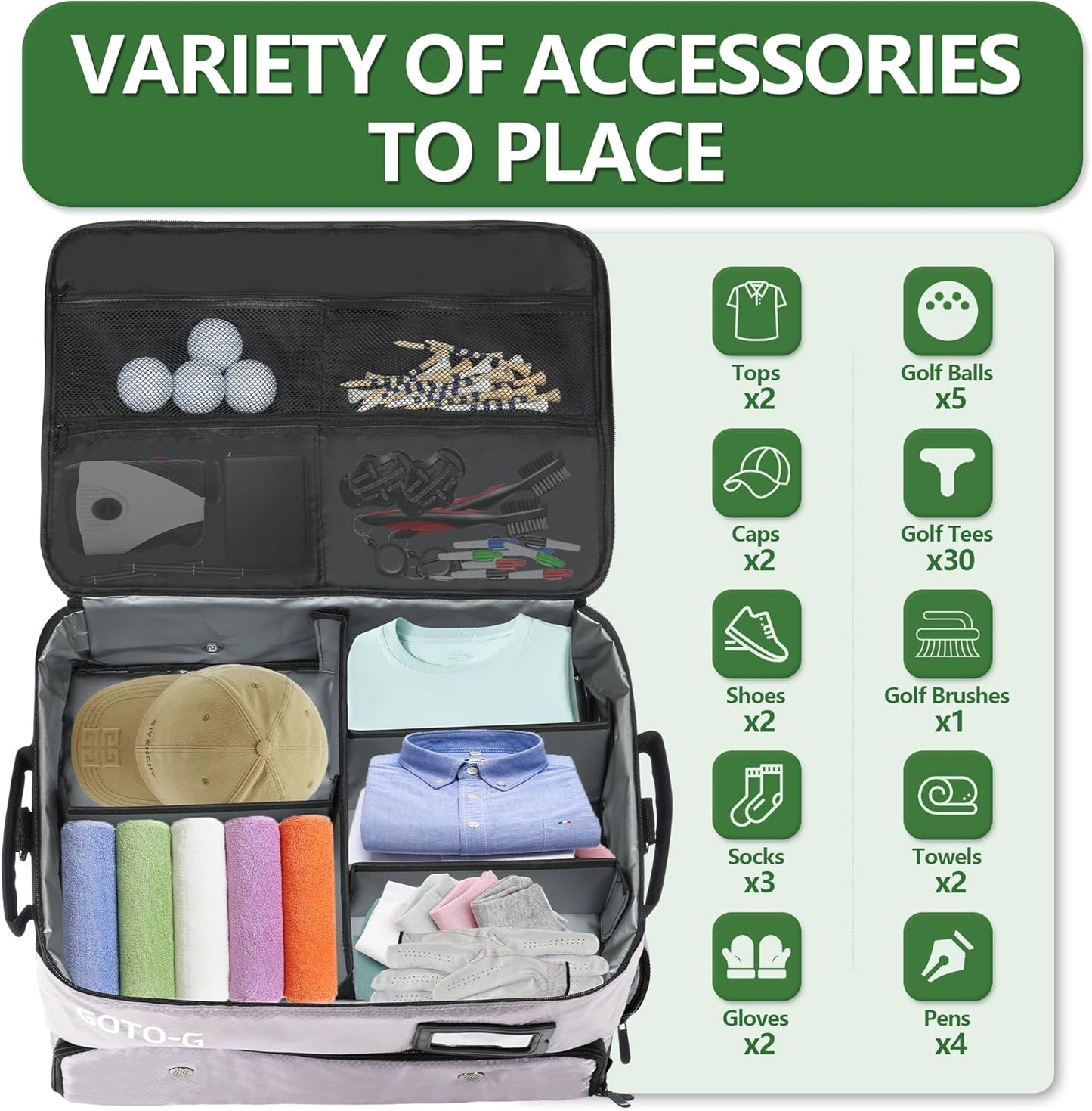 3 Layer Golf Trunk Organizer for 2 Pair Size 13 Shoes, Large Capacity, Gifts for Men with Waterproof Separate Ventilated Storage for Accessories, Balls, Tees, Clothes, Gloves (Black)