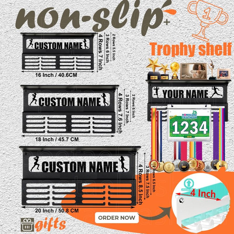 Lapetale Fashion Personalized Medal Holder with Name Display Rack for Awards Ribbons - Metal Custom Sports Race Plaques Hanger for Wall Mount Hold Up 60 Medal Hanger Display for Athlete Boy Girl Kid