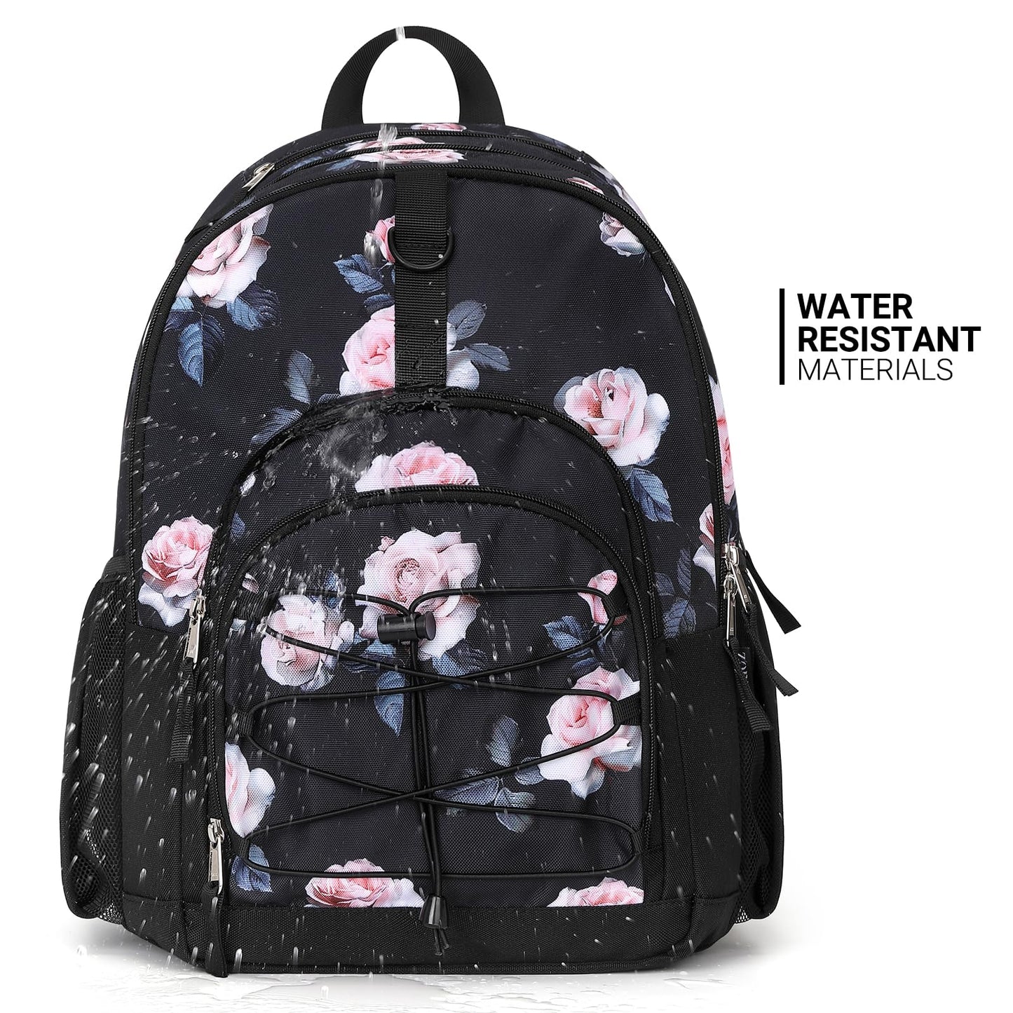 ZORFIN Backpack for School, Travel: Bookbag for Girls Boys - Kids Backpack with Multi Compartments - Rose Black