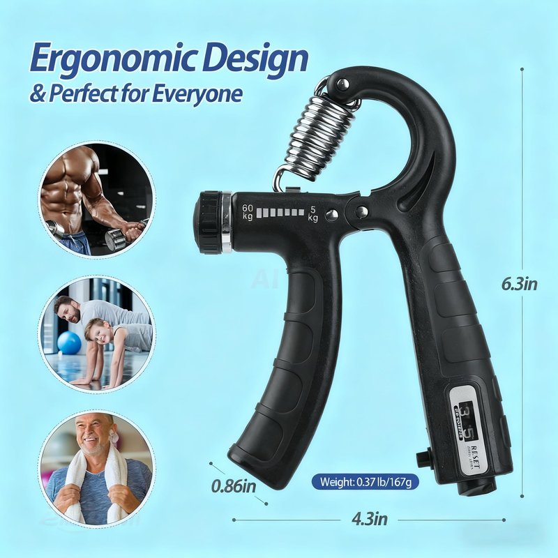 AgiliQ Grip Strength Trainer with Counter, Hand Grip Strengthener, Adjustable Resistance 11-132Lbs (5-60kg), Hand Grip Exerciser Strengthener Hand Exerciser for Muscle Building and Injury Recover (Black)