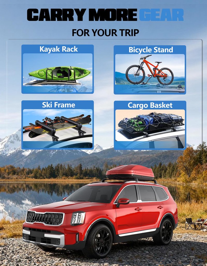 FengYu 300lbs Roof Rack Cross Bars Compatible with 2019-2026 KIA Telluride S SX SX-P EX Upgraded Crossbars, Lockable Heavy Duty Aluminum Roof Rails Cargo Bars (Not for LX, X-Line or X-Pro)