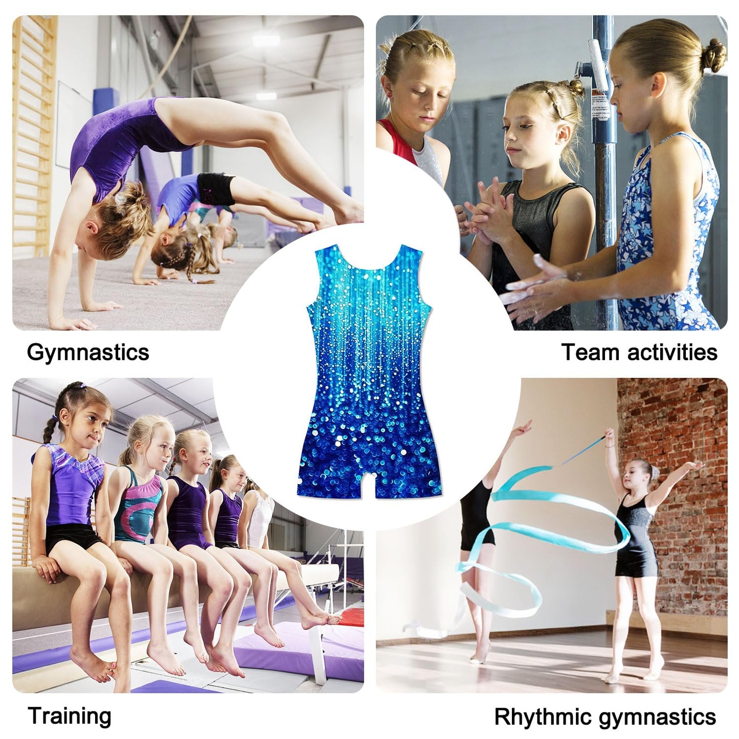 Funnycokid Gymnastics Leotards for Girls Kids Outfits Sparkly Clothes Ballet Unitard One Piece, Diamond Dark Blue, 4-5T