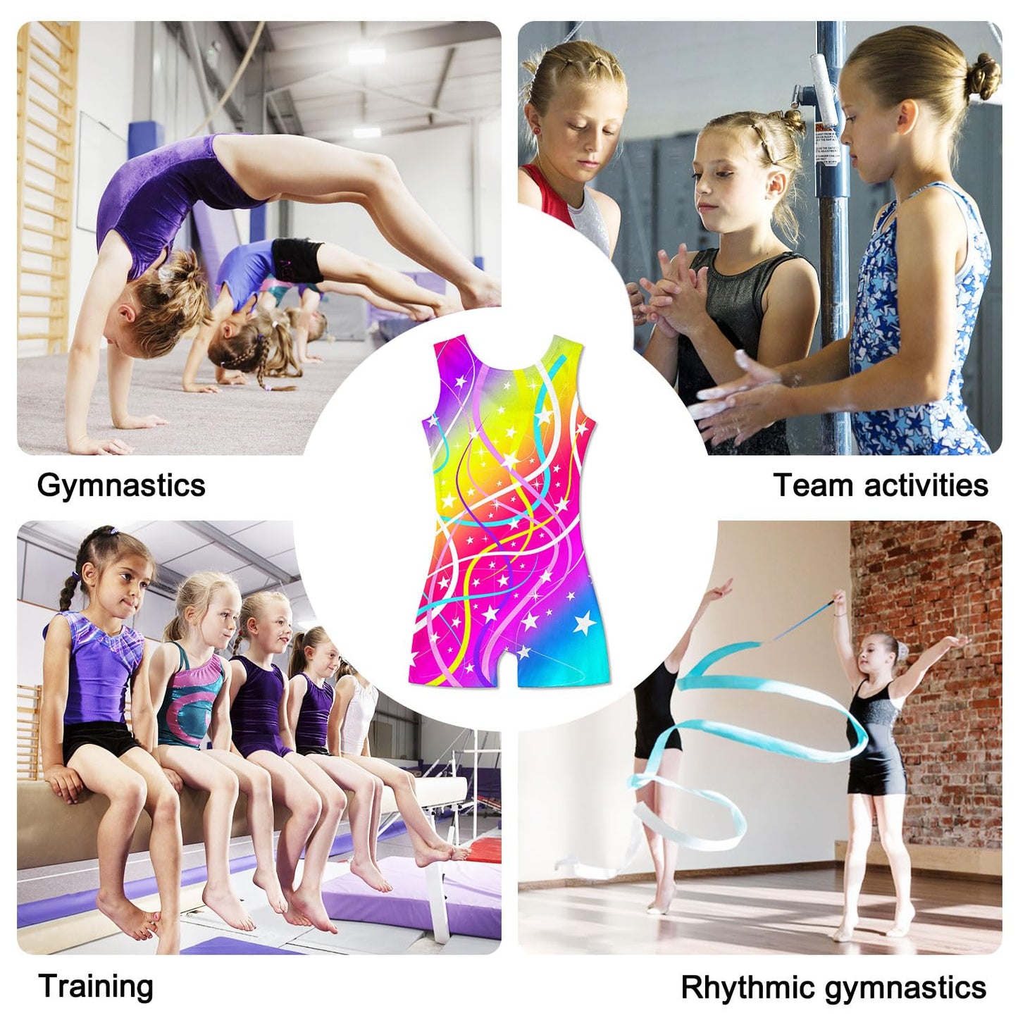 Funnycokid Gymnastics Leotards for Girls Dance Outfits Unitard Sparkly Clothes with Shorts, Gymnastics Ribbons, 5-6 Years