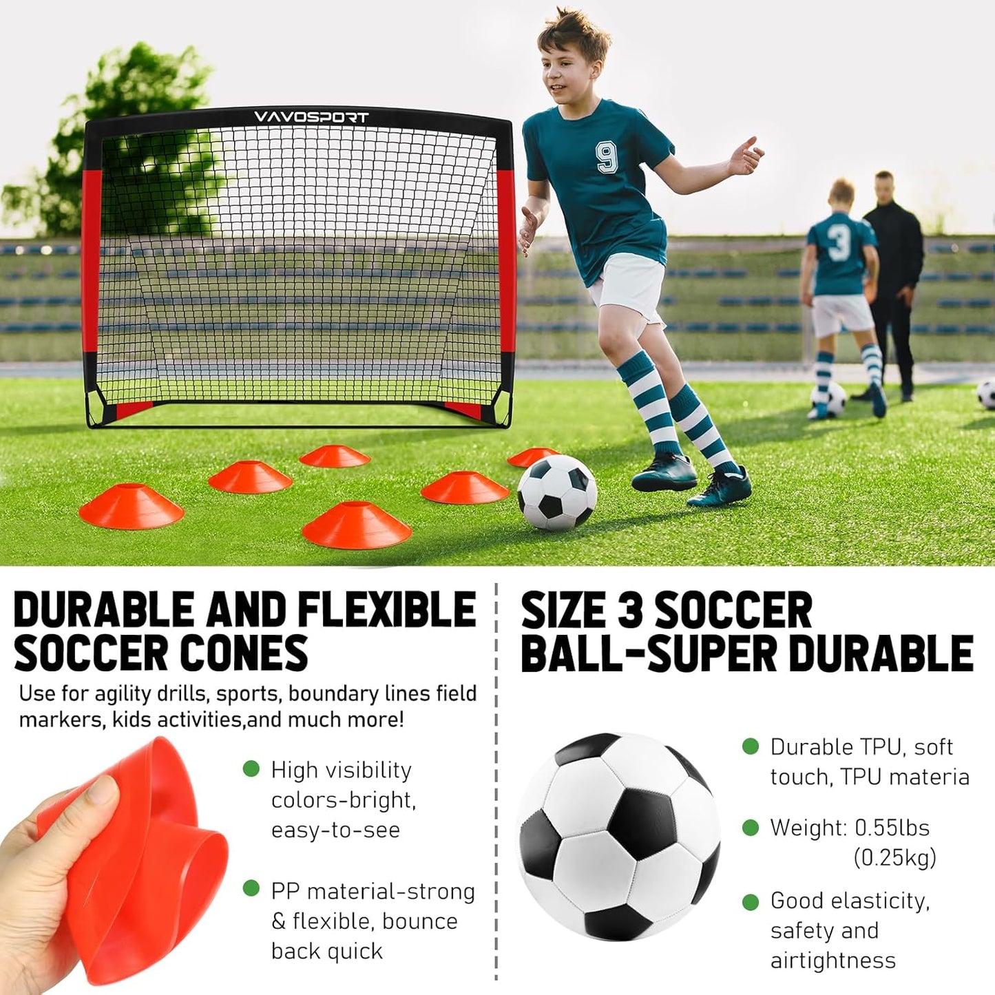 Kids Soccer Goals for Backyard Set, 2 of 4x3 / 6x4 ft Portable Soccer Goal Nets, Pop Up Mini Toddler Soccer Net Training Equipment & Ball, Cones for Ages 3-14, Outdoor Games Gifts for Youth