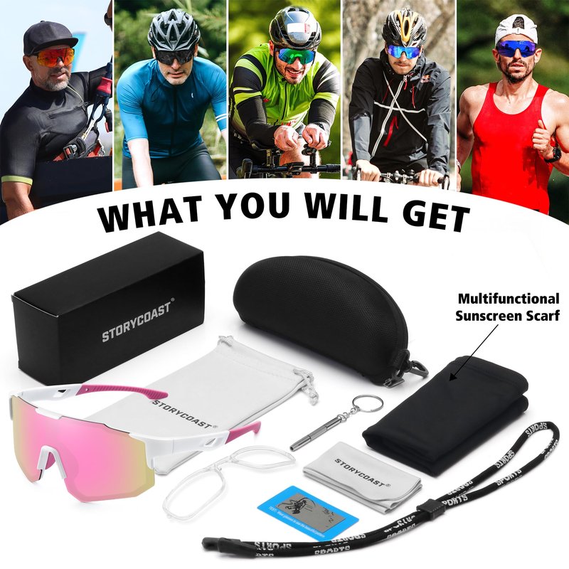 STORYCOAST Sports Polarized Sunglasses for Men Women Fishing Cycling Driving Baseball Bike Sunglasses UV400 Protection White Frame/Pink Mirror Lens