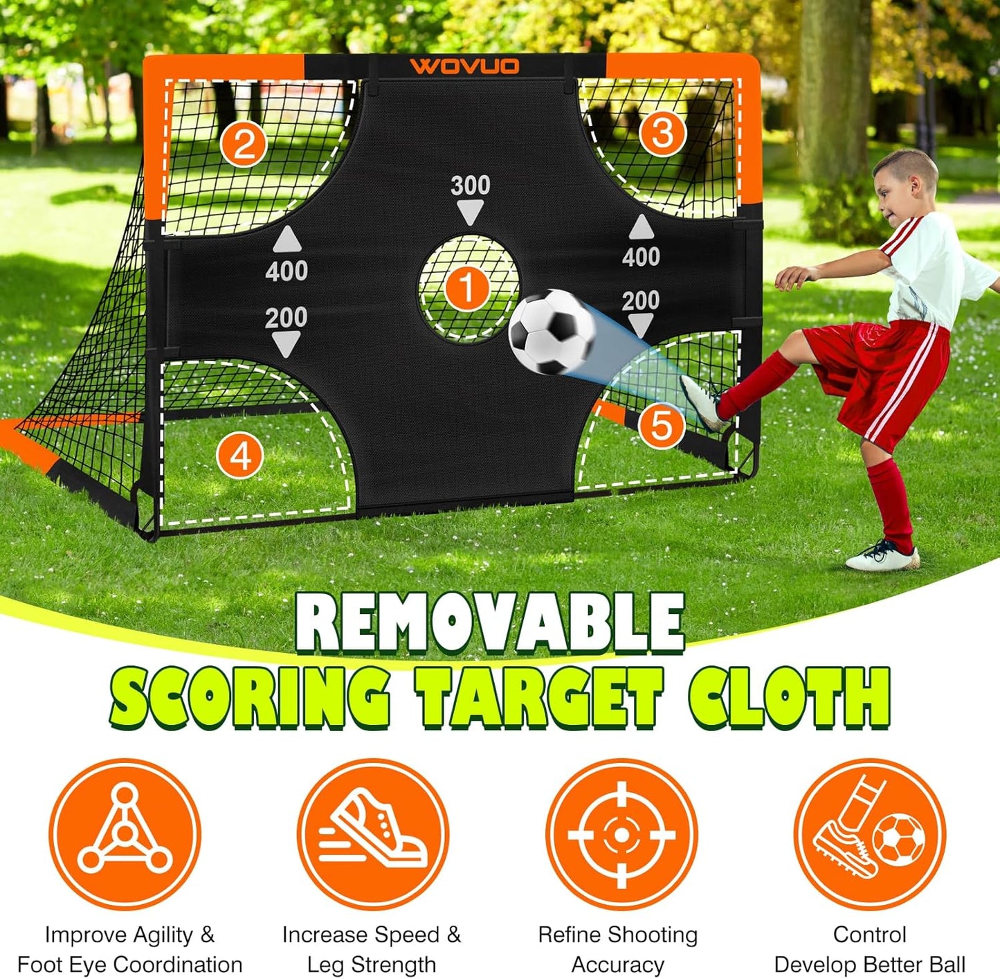 Kids Soccer Goals for Backyard Set of 2, 6x4 ft Portable Toddler Soccer Goal Training Equipment with Soccer Target, Ball, Cones, Soccer Net for Kids Age 3-5 6-8 8-12 10-12-14 Outdoor Sports Games Gift