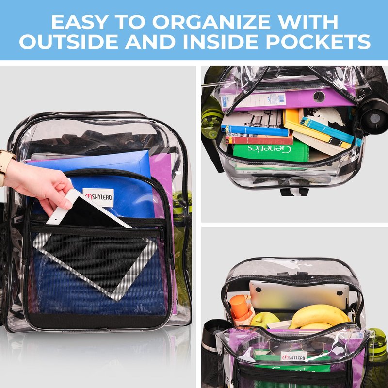 SHYLERO Clear Backpack Heavy Duty has TSA Lock, 2-WAY Zipper. PVC Transparent Backpack Is Extra Large - H18''xW14''xD8