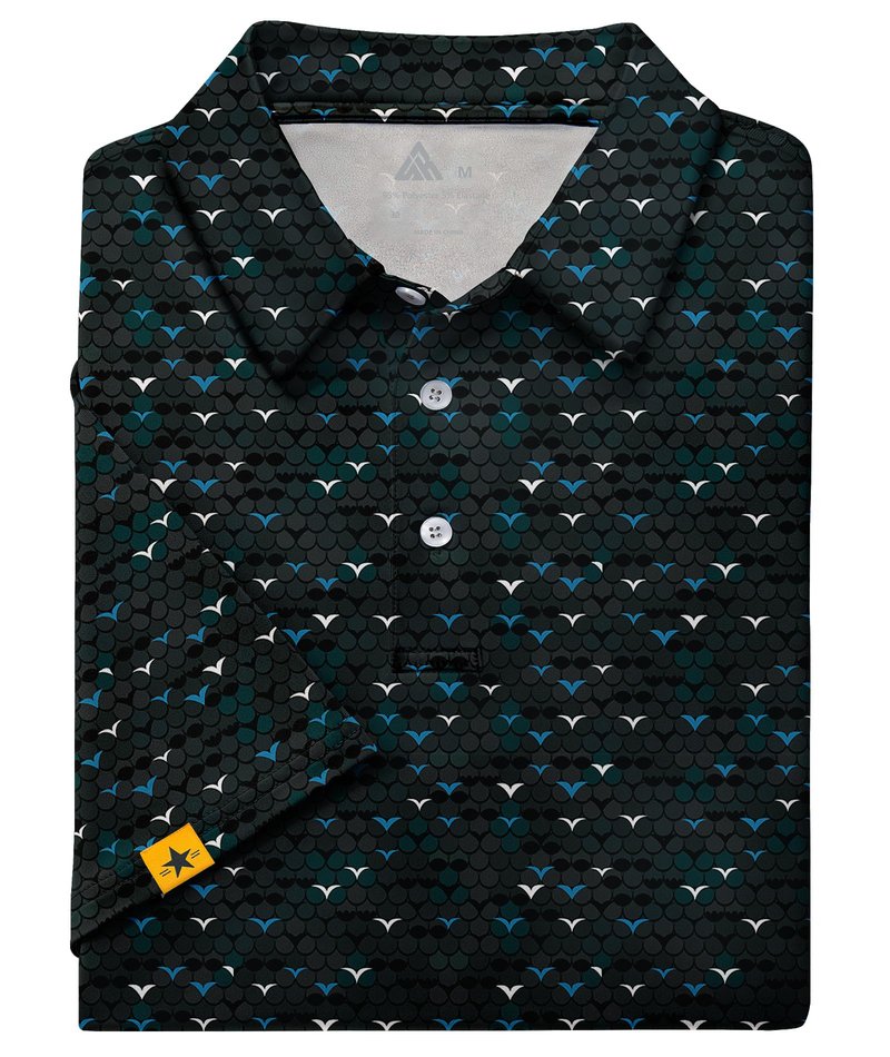 ZITY Mens Golf Polo Shirts Short Sleeve UPF 50+ Performance Moisture Wicking Print Pattern Casual Collared Golf Shirt for Men Lake Blue Large