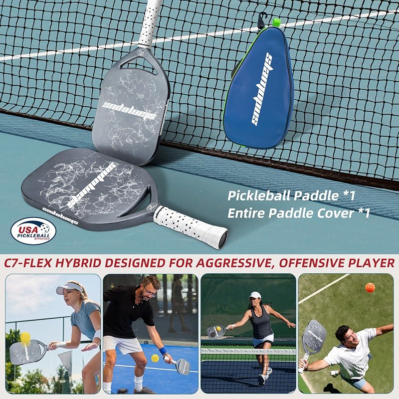Pro Pickleball Paddle Gray - T700 Carbon Fiber 16mm Core with Overgrips, USAPA Approved