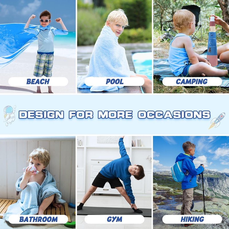 WERNNSAI Space Kids Beach Towel for Boys, 30” x 60” Double-Sided Towel for Kids, Kids Beach Pool Bath Bathroom Swim Towels, Beach Blanket Towel