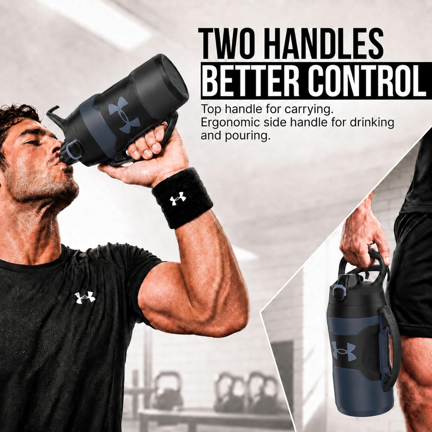 Under Armour Insulated Water Bottle with Handle & Fence Hook, Half Gallon Sports Water Jug, Leak-Resistant & BPA-Free for Baseball, Football & Gym - Penta Pink/Black, 64oz