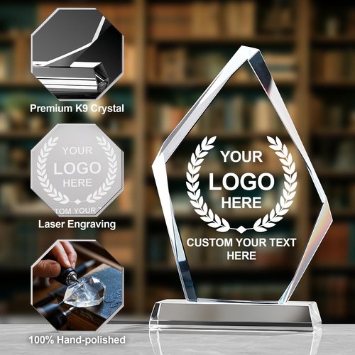 Emoragifou 8.66 x 5.12??Custom Crystal Trophy Award, Personalized Engraved Crystal Award Plaque with Your Logo/Emblem/Text, Customized Awards and Trophies for Corporate Events, Sports, Games Nights