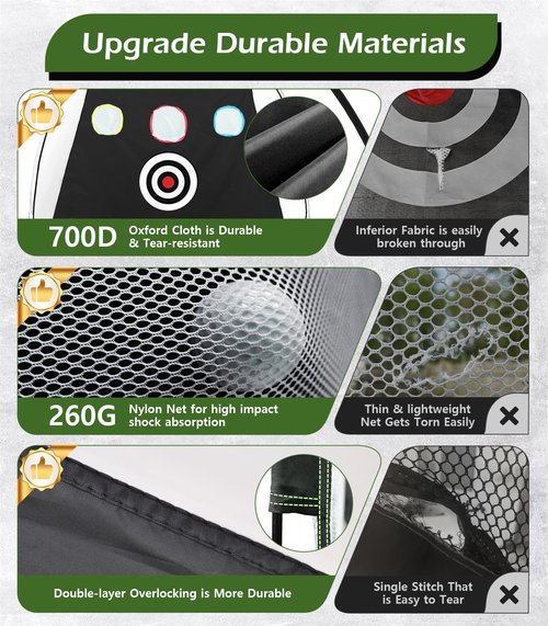 Golf Net, 10x7FT Home Golf Hitting Aids Equipment with Foldable Tri-Turf Mat for Backyard Driving Chipping Swing with Training Target/Balls/Tee for Outdoor Indoor, Gifts for Men Him Dad Boys Golfers