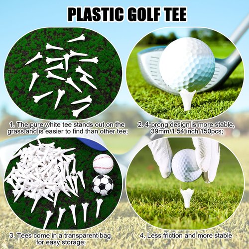 150pcs Plastic Golf Tees, 1 1/2'' Inch 4 Prong High Visibility Practice Golf Mat Tees Flight Low Friction Ideal Path Training Accessories for Irons Par Threes Driving Range Hybrids(White, Short)