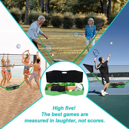 Portable Badminton Volleyball Tennis Net Set 3 in1 with1 Volleyball,2 Badminton Rackets,2 Tennis Rackets,1 Tennis Ball,8 Grip Tape,2 Shuttlecocks or Portable Storage Base,Backyard Beach Sports