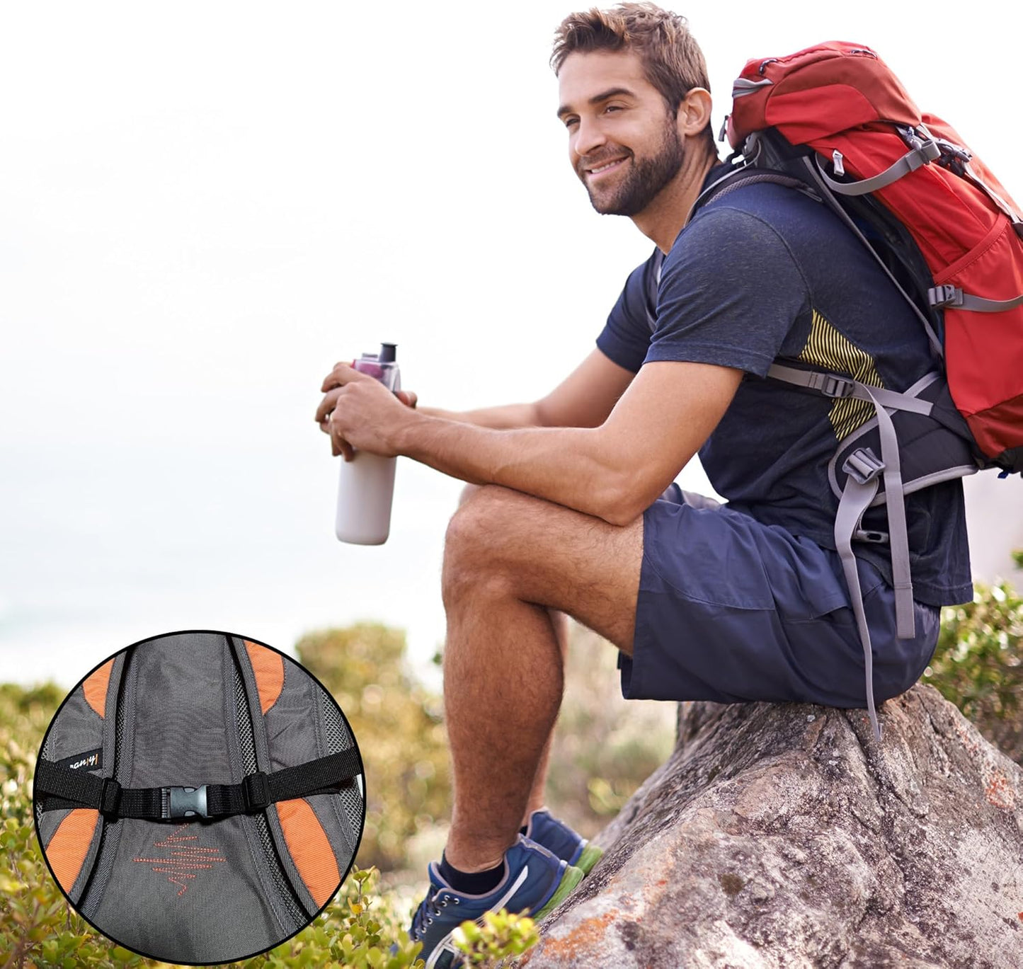 2set Backpack Chest Strap with 4pcs Strap Locator Adjustable Backpack Chest Strap Add on for Backpack Outdoor Indoor (Black)