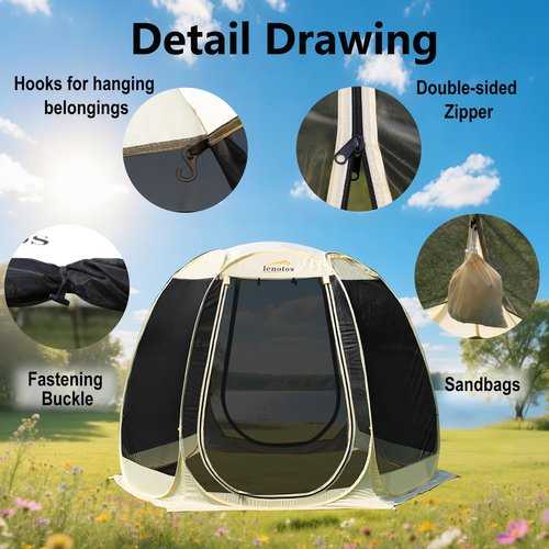 Lenotos Pop Up Screen House, 10'x10' Outdoor Screen Tent for Camping, Screened Gazebo with Mosquito Netting, Carry Bag