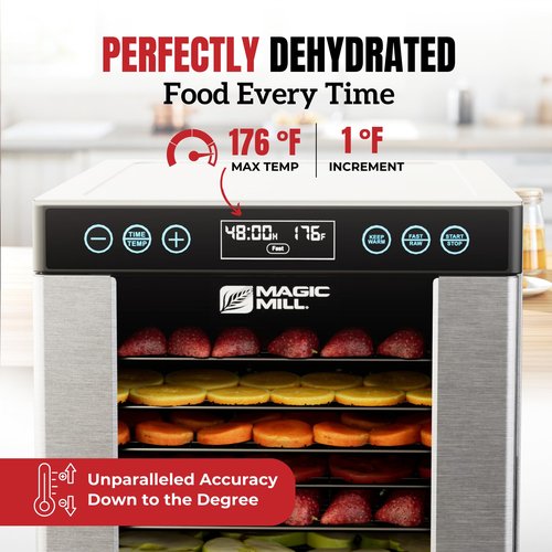 Magic Mill Pro Food Dehydrator Machine | 10 Stainless Steel Trays | Dryer for Jerky, Dog Treats, Herb, Meat, Beef, Fruit | Keep Warm Function, Digital Timer and Temperature Control, ETL Approved (Renewed)