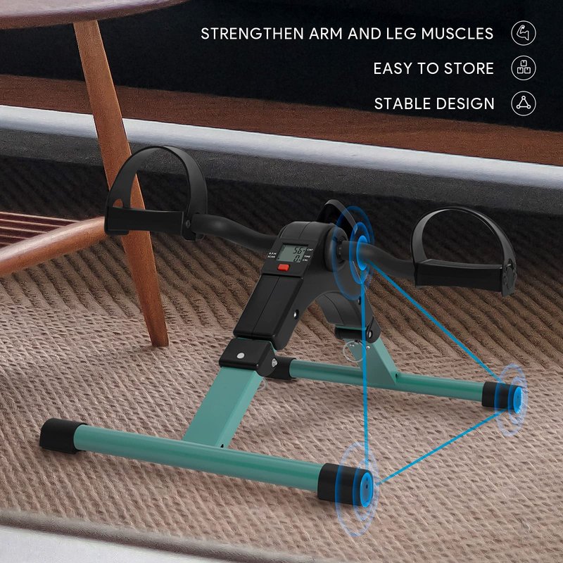 Folding Pedal Exerciser Mini Exercise Bike Portable Foot Peddler Desk Bike Arm and Leg Peddler Machine with LCD Monitor(Green)