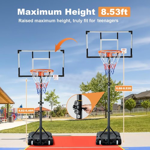 Basketball Hoop Portable with 33 inch PC Backboard, 4.82-8.53ft Adjustable Basketball Goals with Sandbag Outdoor Indoor Pool