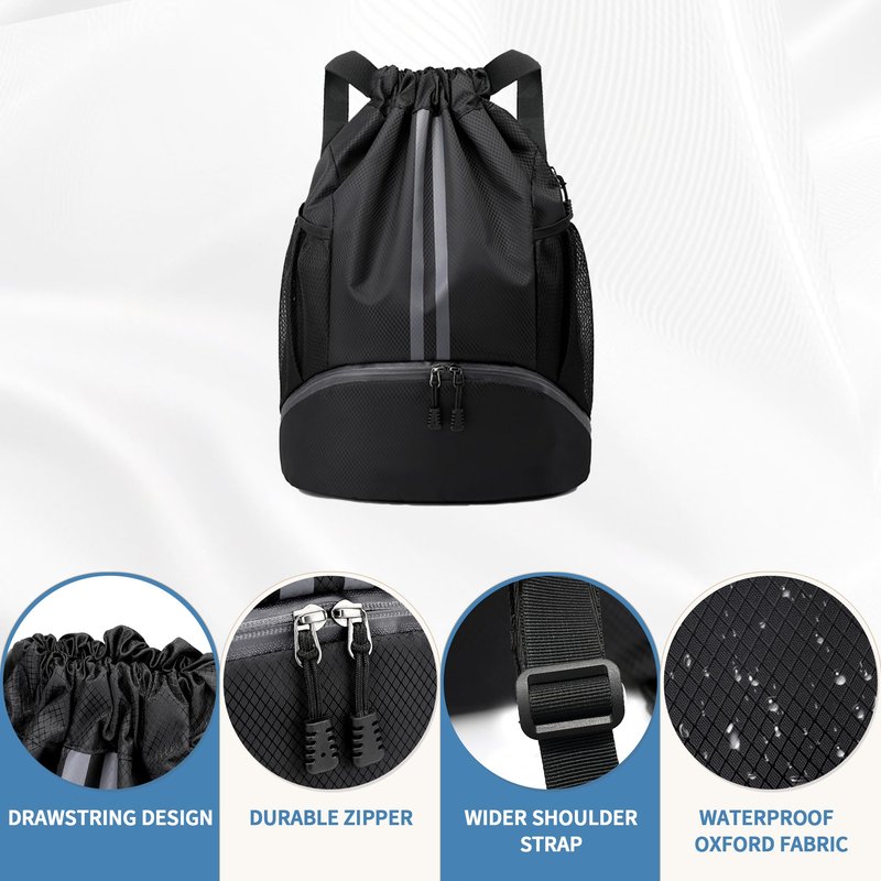 JELUTAR Drawstring Backpack Gym Bag with Shoes Compartment for Soccer, Basketball, Swim