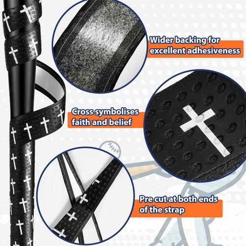 2PCS Faith Cross Baseball Bat Grip Tapes 1.5mm Precut and Full Adhesive Softball Grip Tape,Non-Slip Baseball Bat Wrap Tape Religious Cricket Batting Tape Replacement