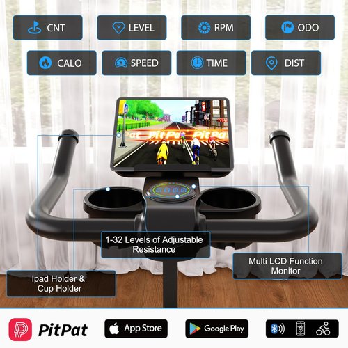 MJWW Exercise Bike, 32-Level Magnetic Resistance Stationary Bikes for Home, Low Noise 300LBS Weight Capacity Workout Cycling Bike for Home Gym with Pad Mount, LCD Monitor, Cup Holder