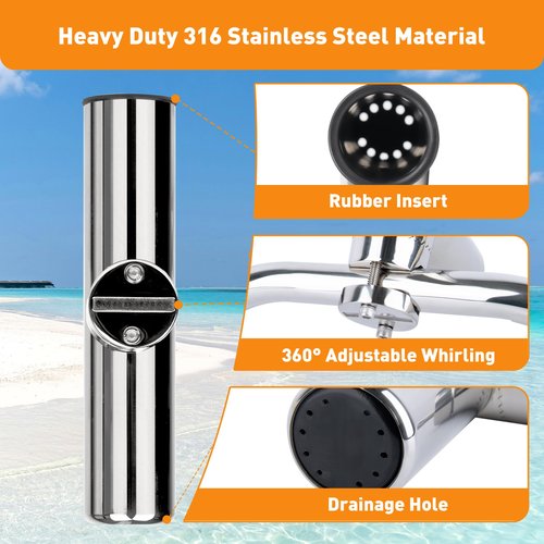 XinKunmarine 2 Pack Fishing Rod Holders for Boat Rail Mount, Stainless Steel Clamp on Rod Holder for Marine Boat, Fishing Boat, Pontoon, Jon Boat(Fit 7/8" to 1" Rail