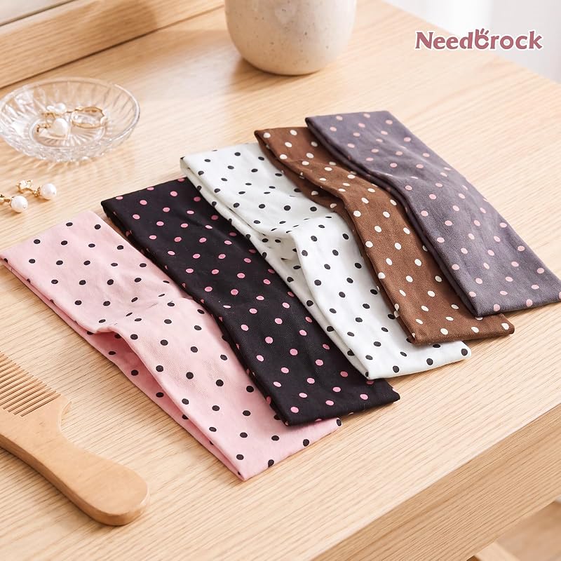 Needbrock 5 Pack Polka Dot Hair Bands - Women’s Stretch Headbands (Variation: Polka Dot)